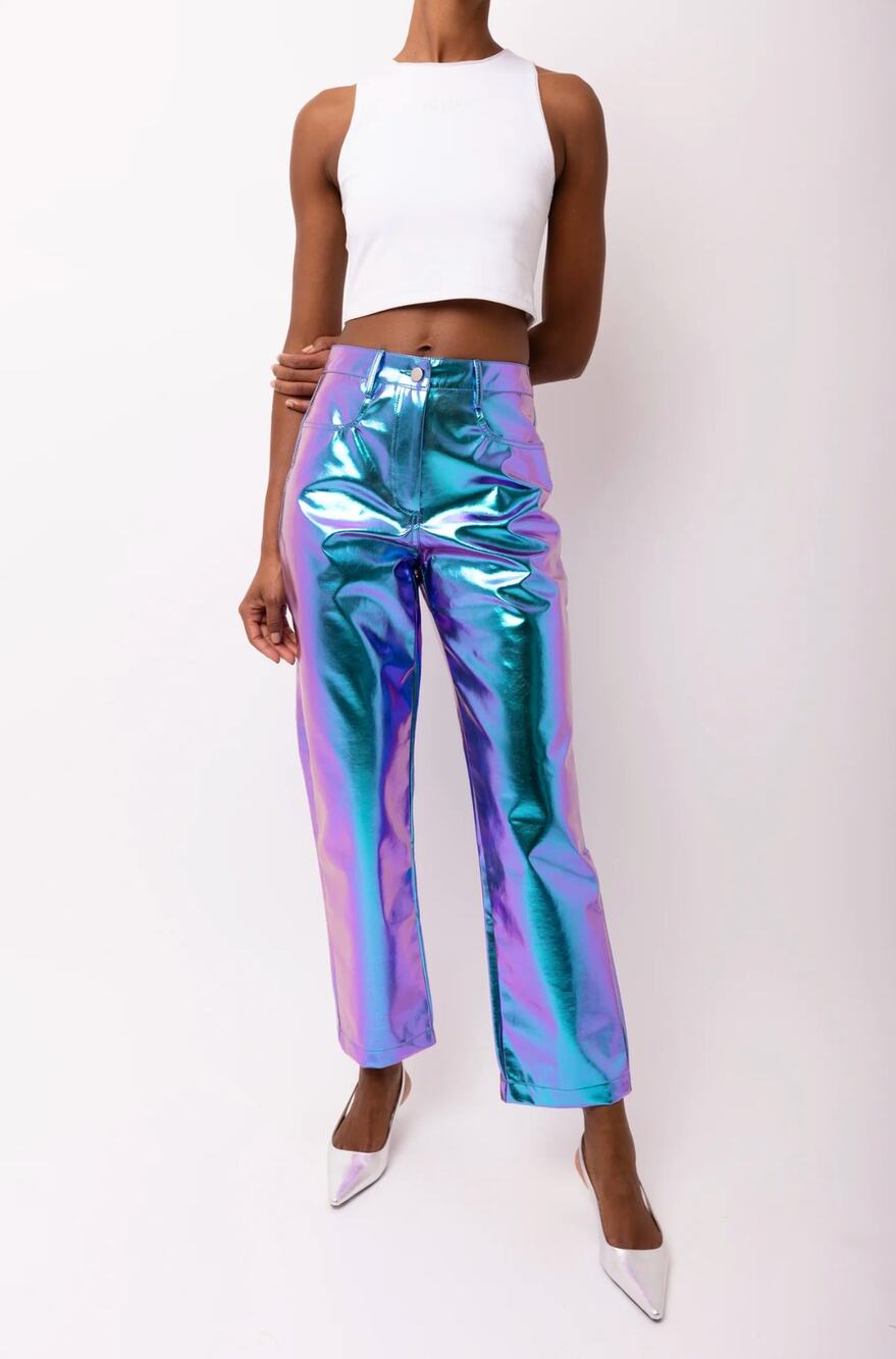NWT Amy Lynn Lupe Ombre Metallic Trousers Pants Iridescent Large Y2K Rave Cyber